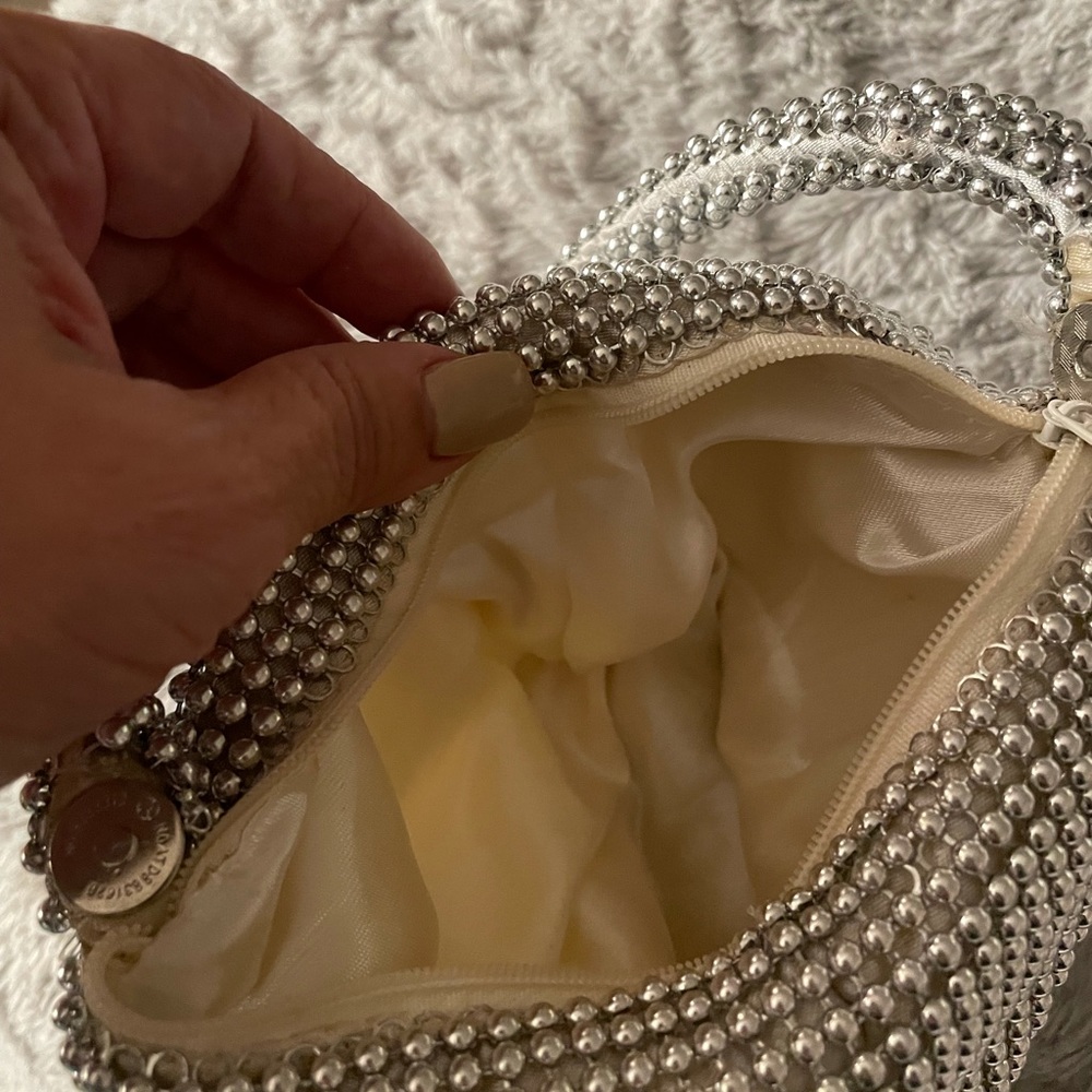 Silver Beaded Triangular Shaped Evening Bag - image 6